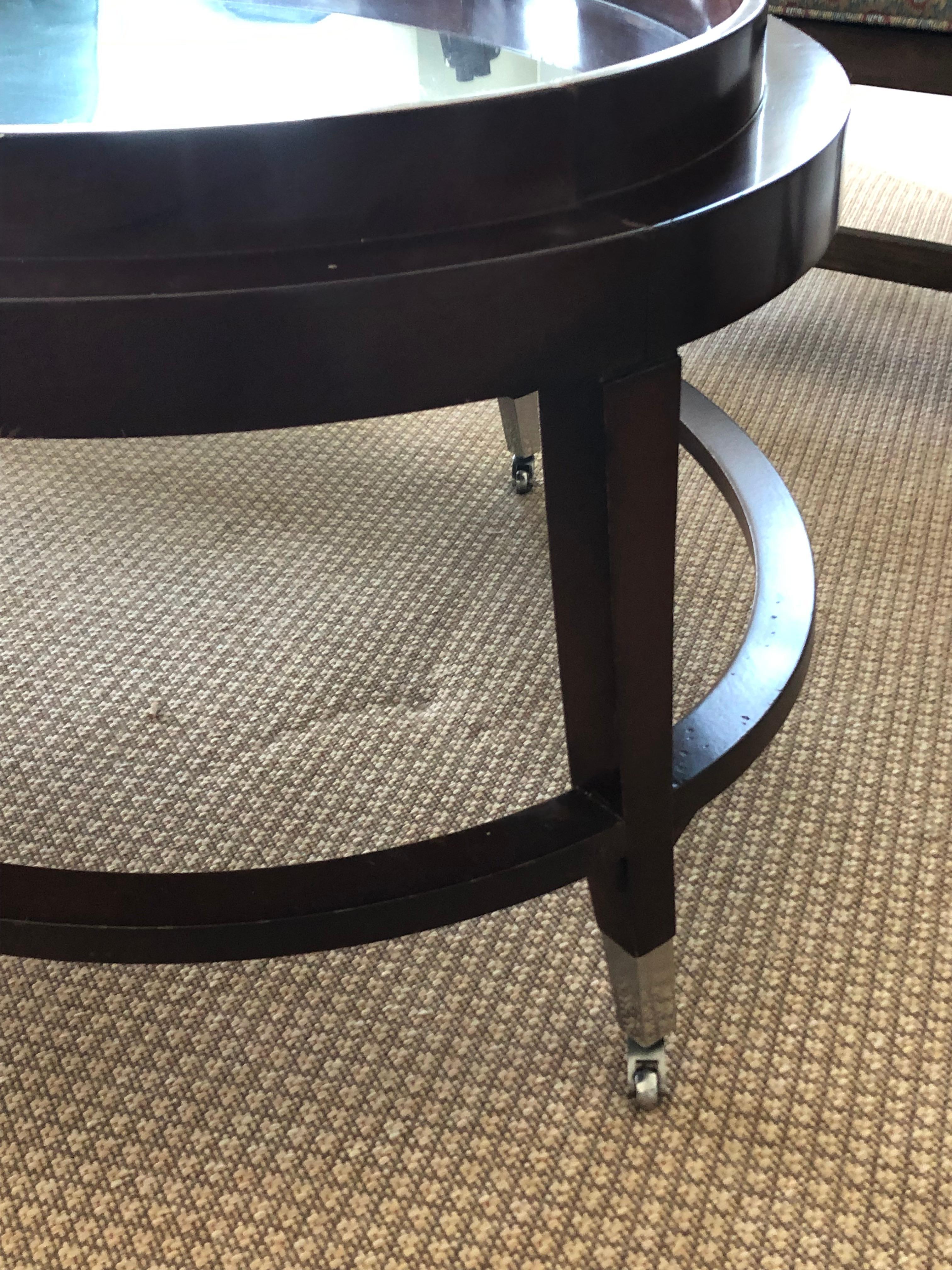 Designer Oval Mahogany & Glass Coffee Table For Sale 7