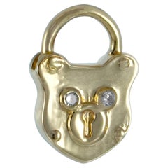 Colgante de diseño con forma de candado, de oro amarillo macizo de 14k con diamante natural