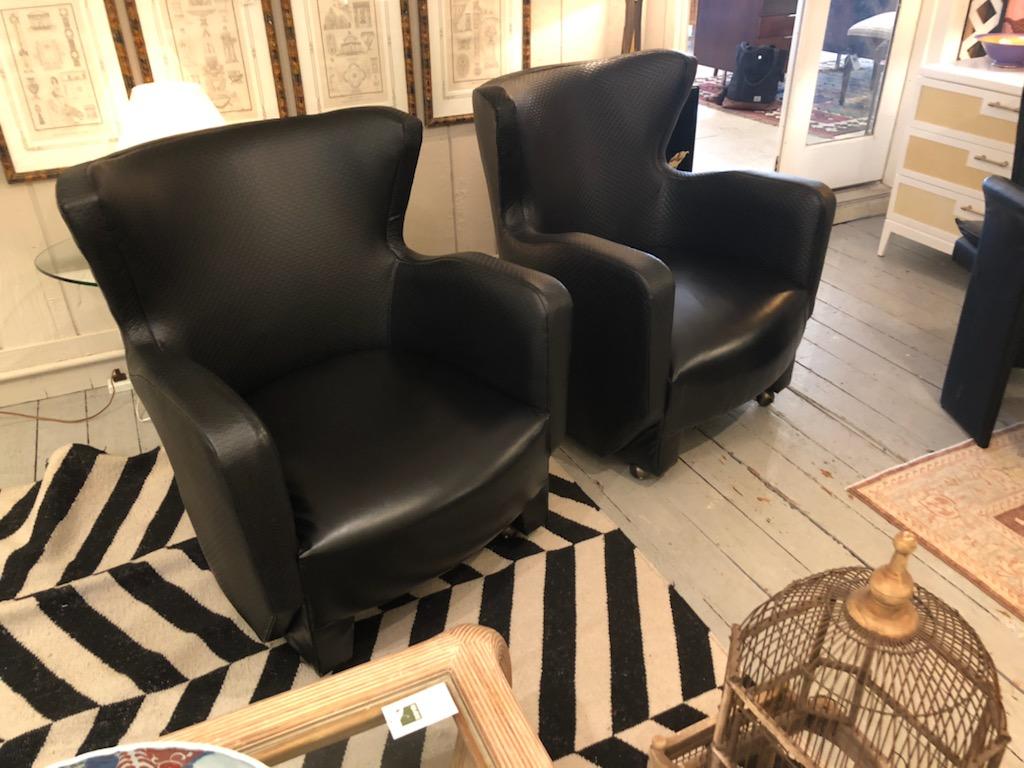 Designer Pair of Milo Baughman for Thayer Coggin Black Leatherette Club Chairs For Sale 6