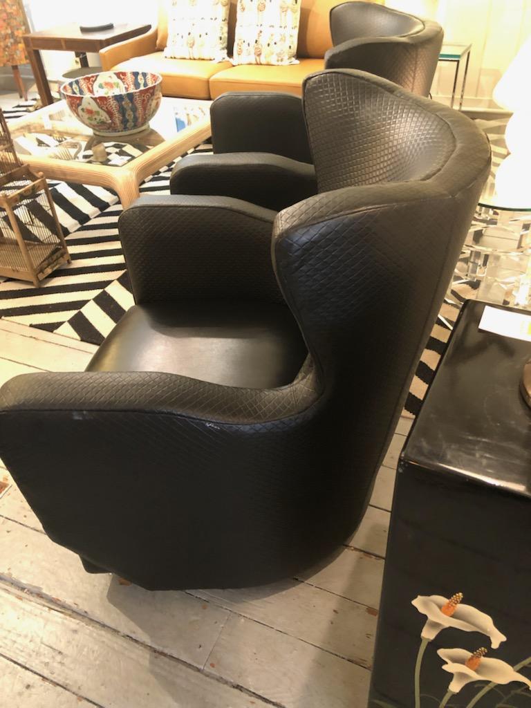 Designer Pair of Milo Baughman for Thayer Coggin Black Leatherette Club Chairs For Sale 7