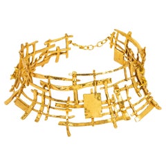 Designer Paris Brutalist Gilded Rigid Collar Necklace