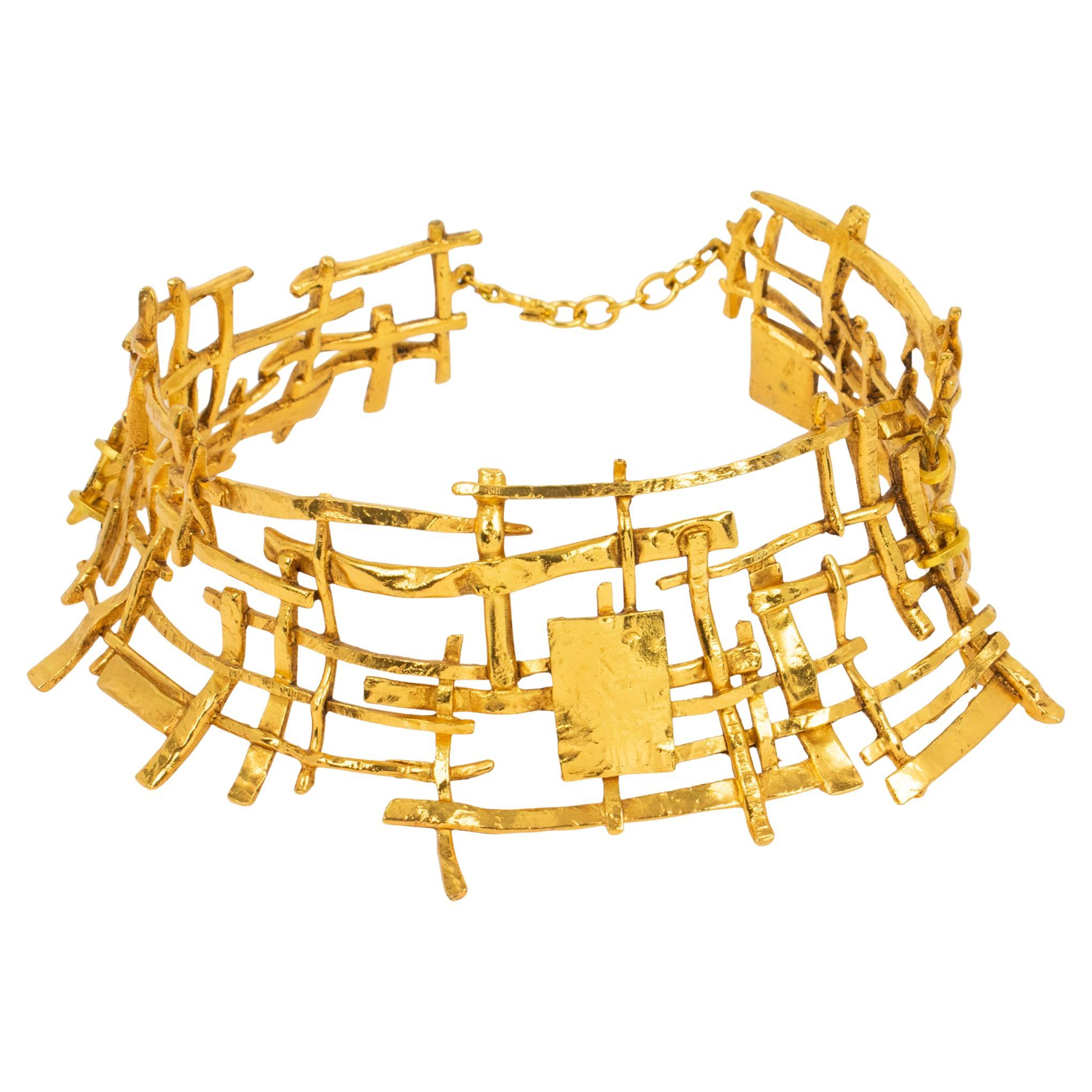 Designer Paris Brutalist Gilded Rigid Collar Necklace