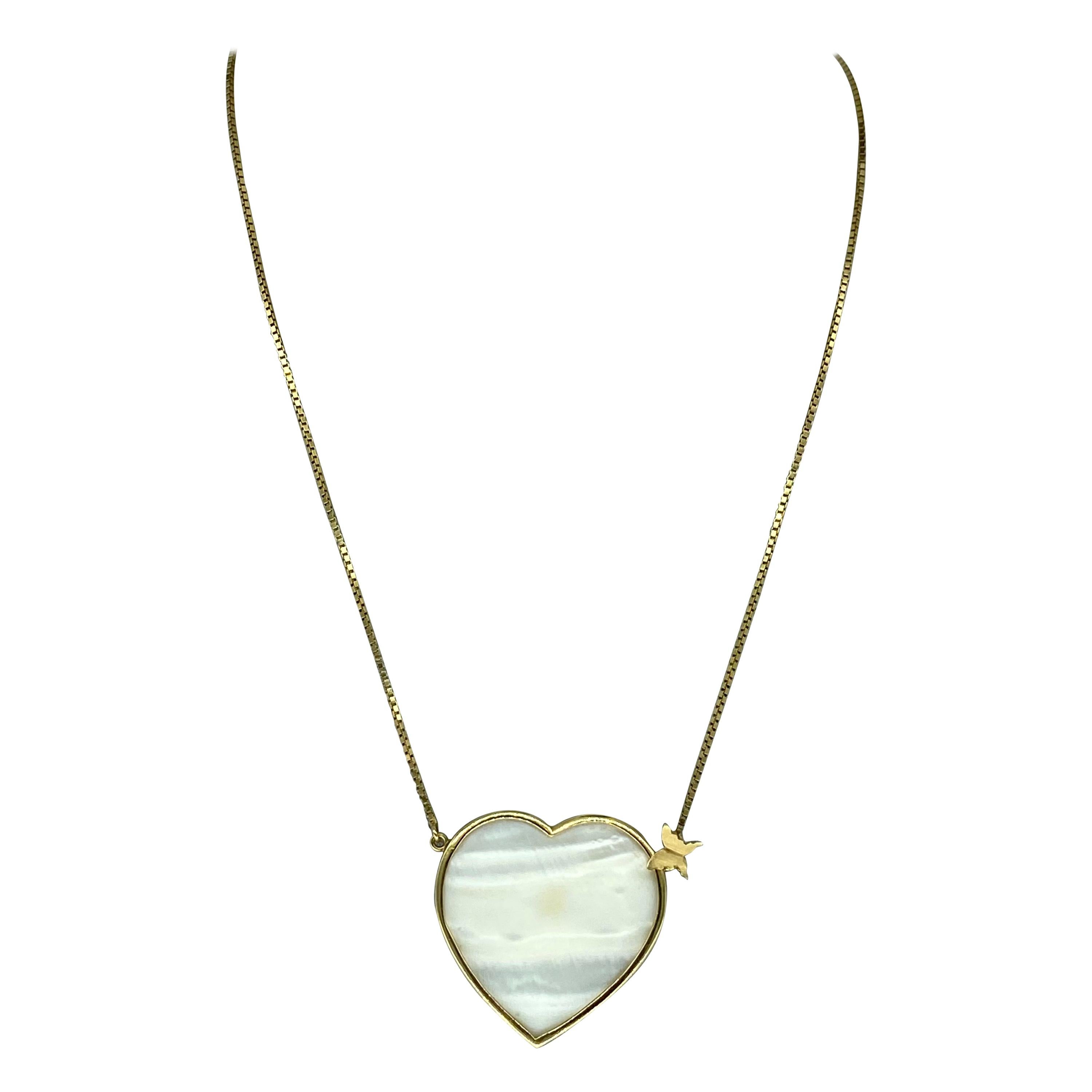 Designer Patricia Jias Big Pearl Heart Butterfly Bow Tie Necklace For Sale