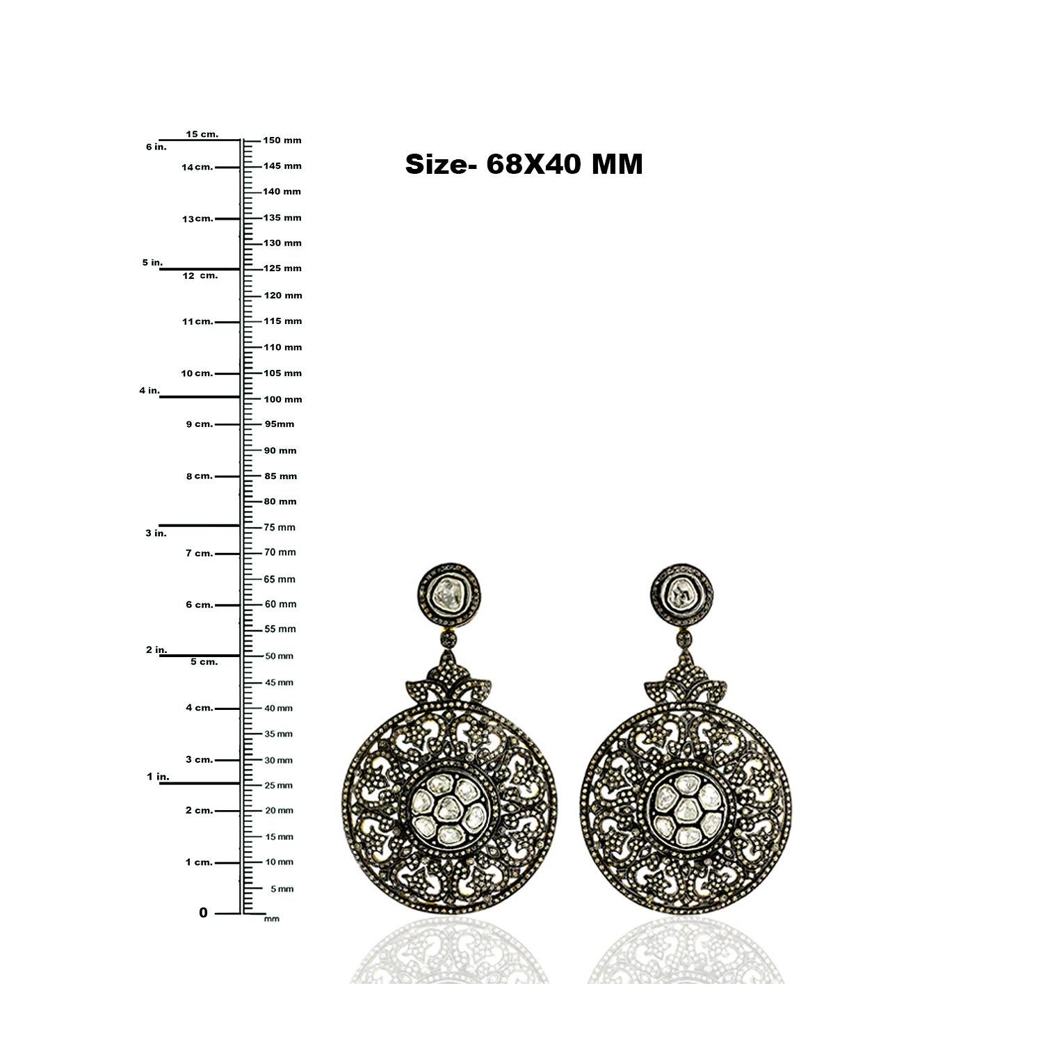 Women's Designer Pave and Rosecut and Diamond Dangling Earring in Silver and 14K Gold For Sale