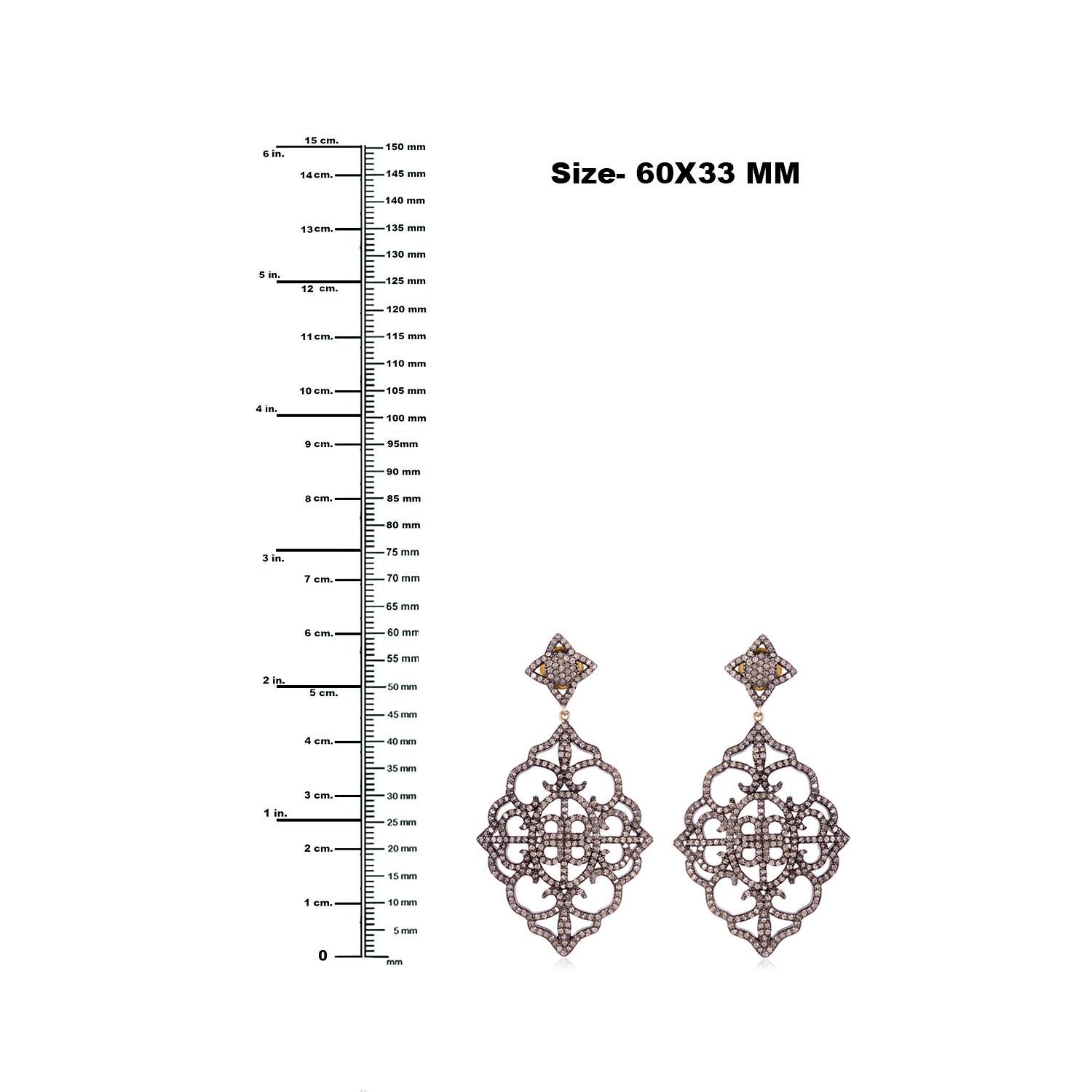 Women's Designer Pave Diamond Earring in 14K Gold and Silver For Sale