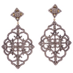 Designer Pave Diamond Earring in 14K Gold and Silver