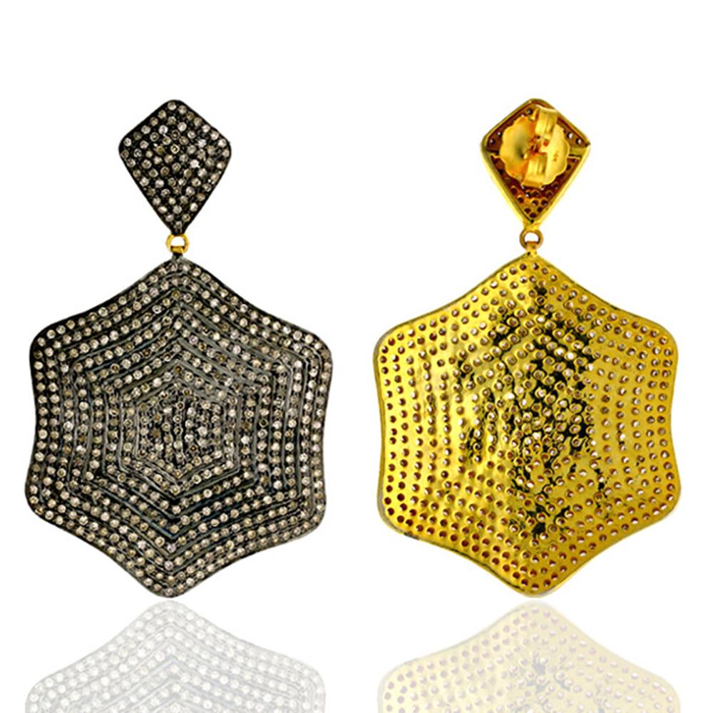 Modern Designer Pave Diamond Earring in Silver and Gold For Sale