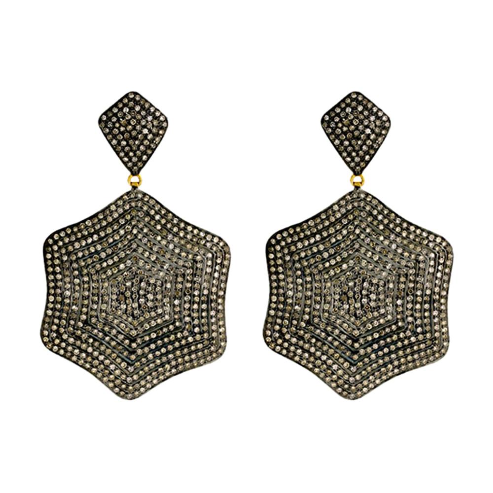 Designer Pave Diamond Earring in Silver and Gold For Sale