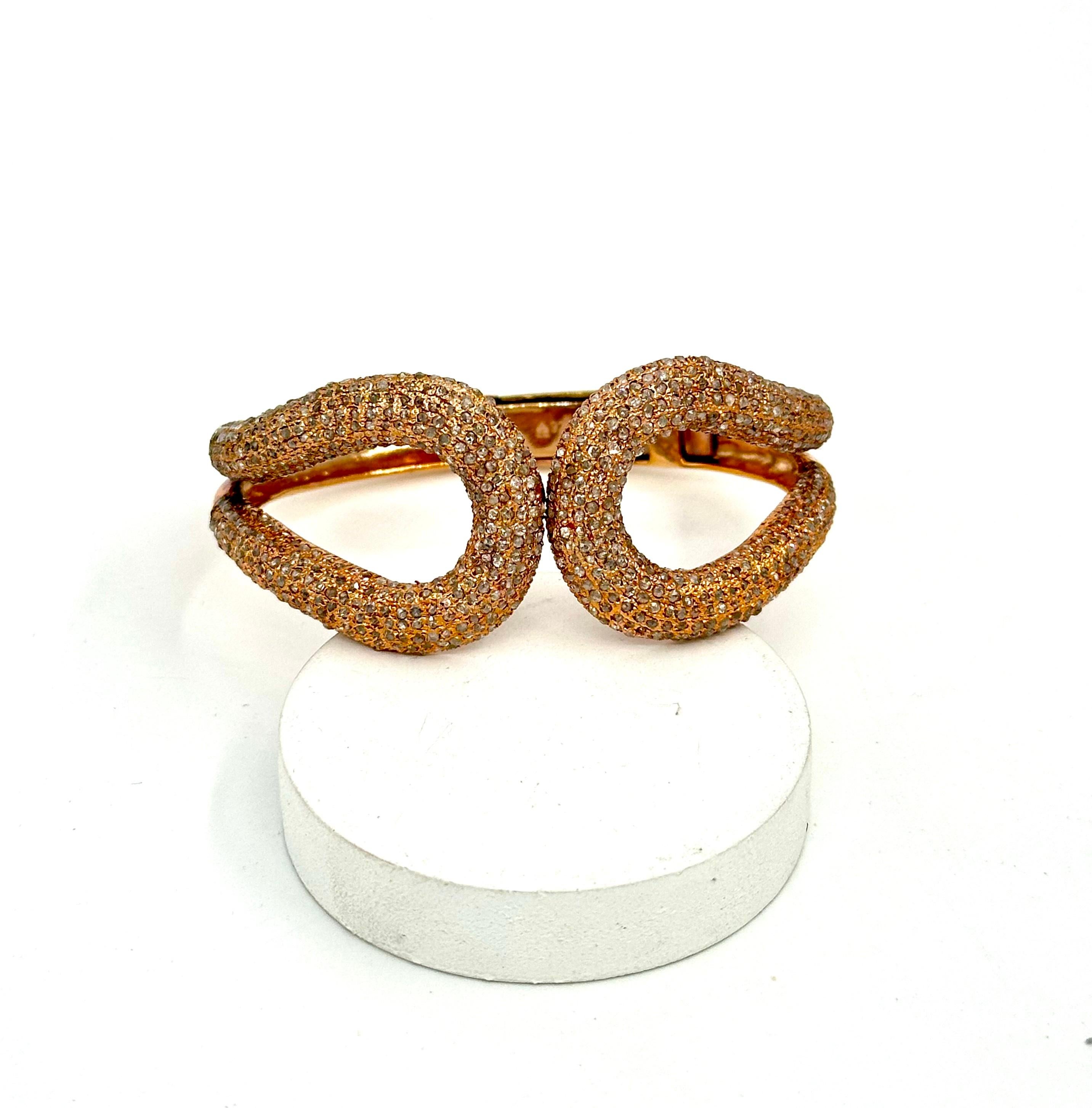 Taille mixte Bracelet de créateur en argent sterling plaqué or rose avec diamants pavés en vente