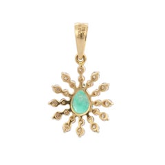 Designer Pear Cut Emerald and Diamond Pendant in 18K Yellow Gold