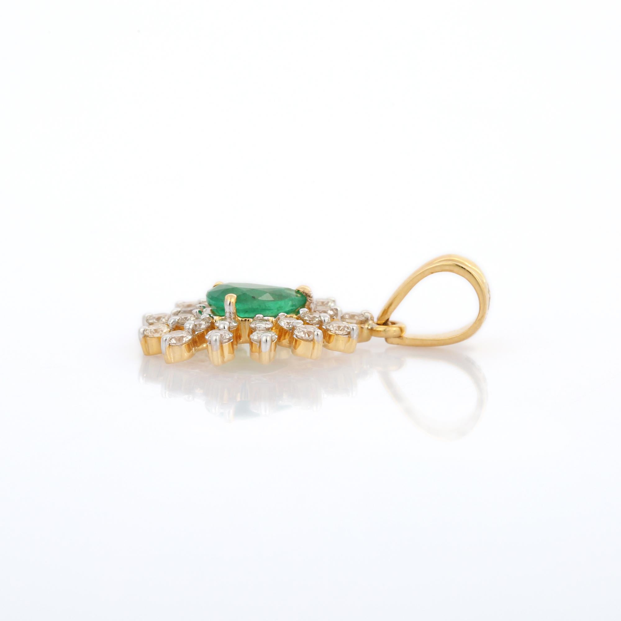 Designer Pear Cut Emerald and Diamond Pendant in 18K Yellow Gold In New Condition For Sale In Houston, TX