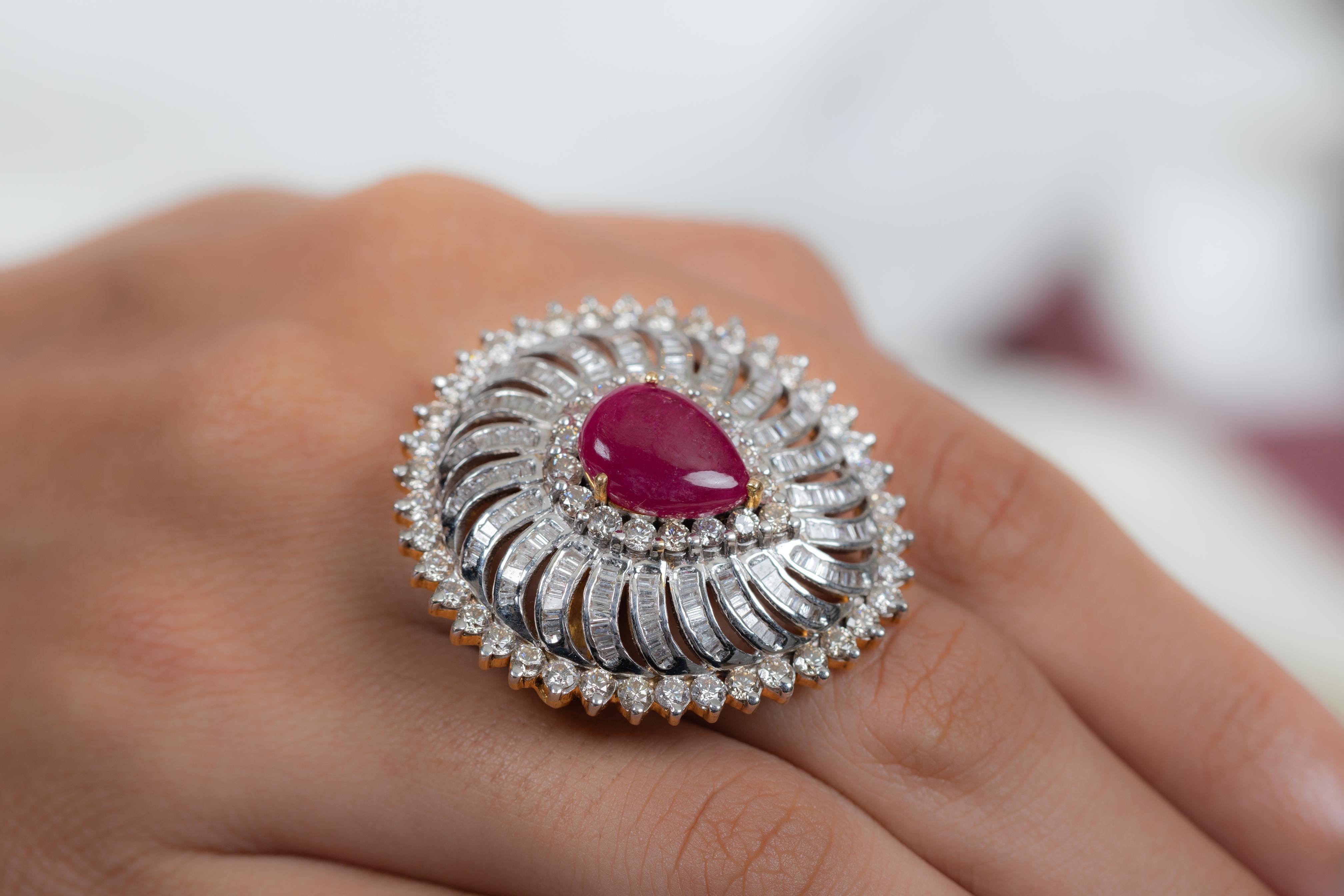 For Sale:  Statement Ruby Cocktail Ring with Halo of Diamonds in 14K White Gold 2