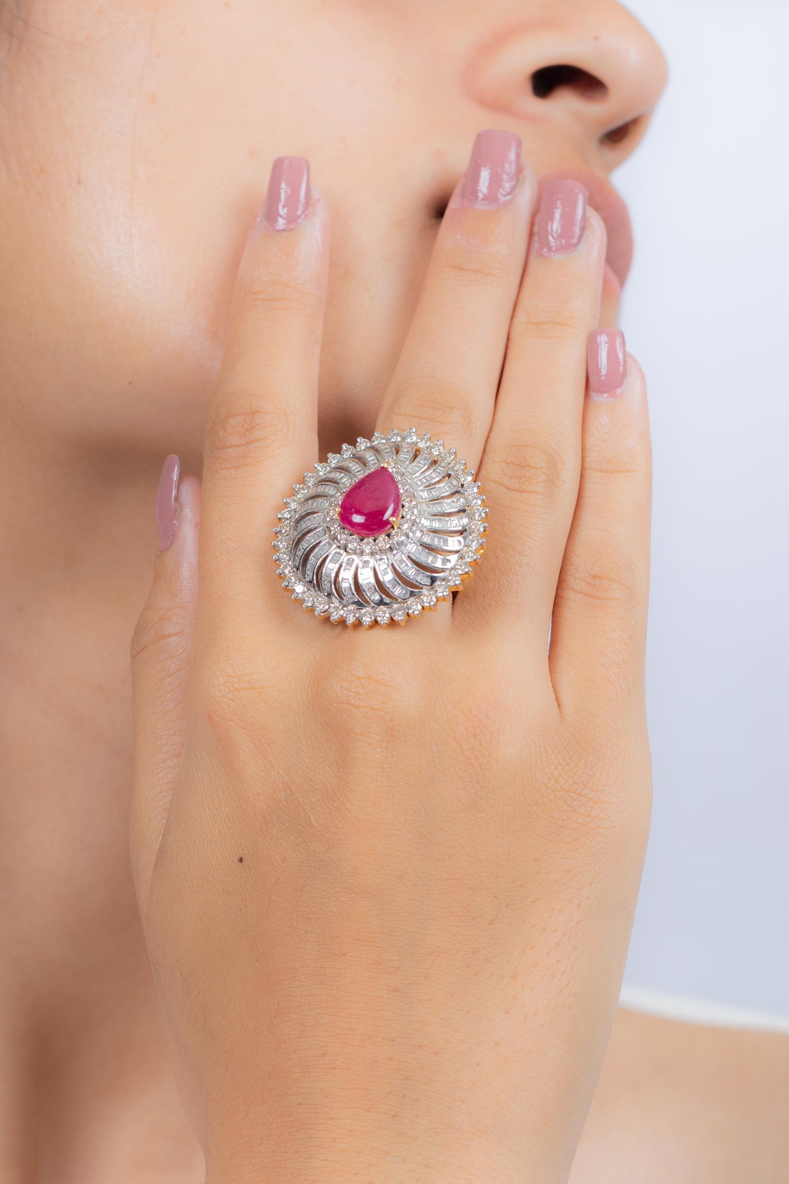 For Sale:  Statement Ruby Cocktail Ring with Halo of Diamonds in 14K White Gold 4