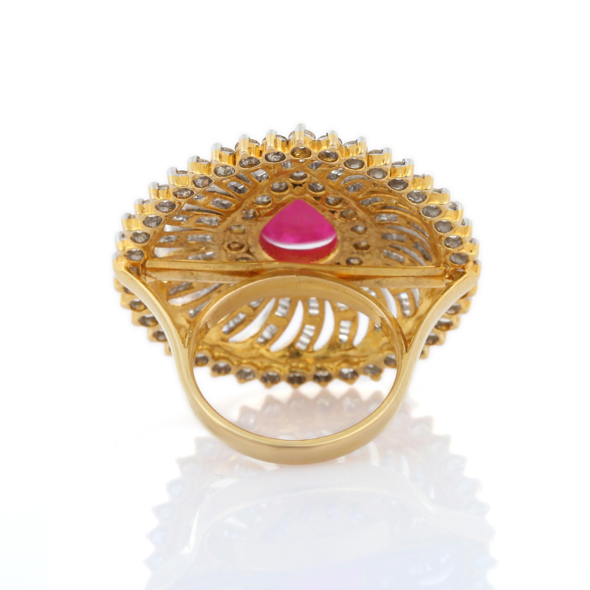 For Sale:  Statement Ruby Cocktail Ring with Halo of Diamonds in 14K White Gold 5