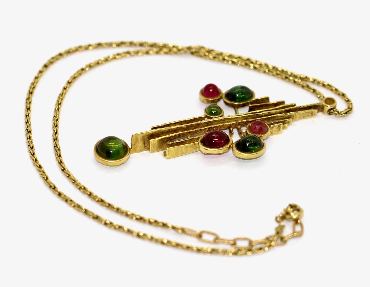 Cabochon Designer Pendant Enhancer by Grosse, Christian Dior, 18 Karat Gold and Gemstones For Sale