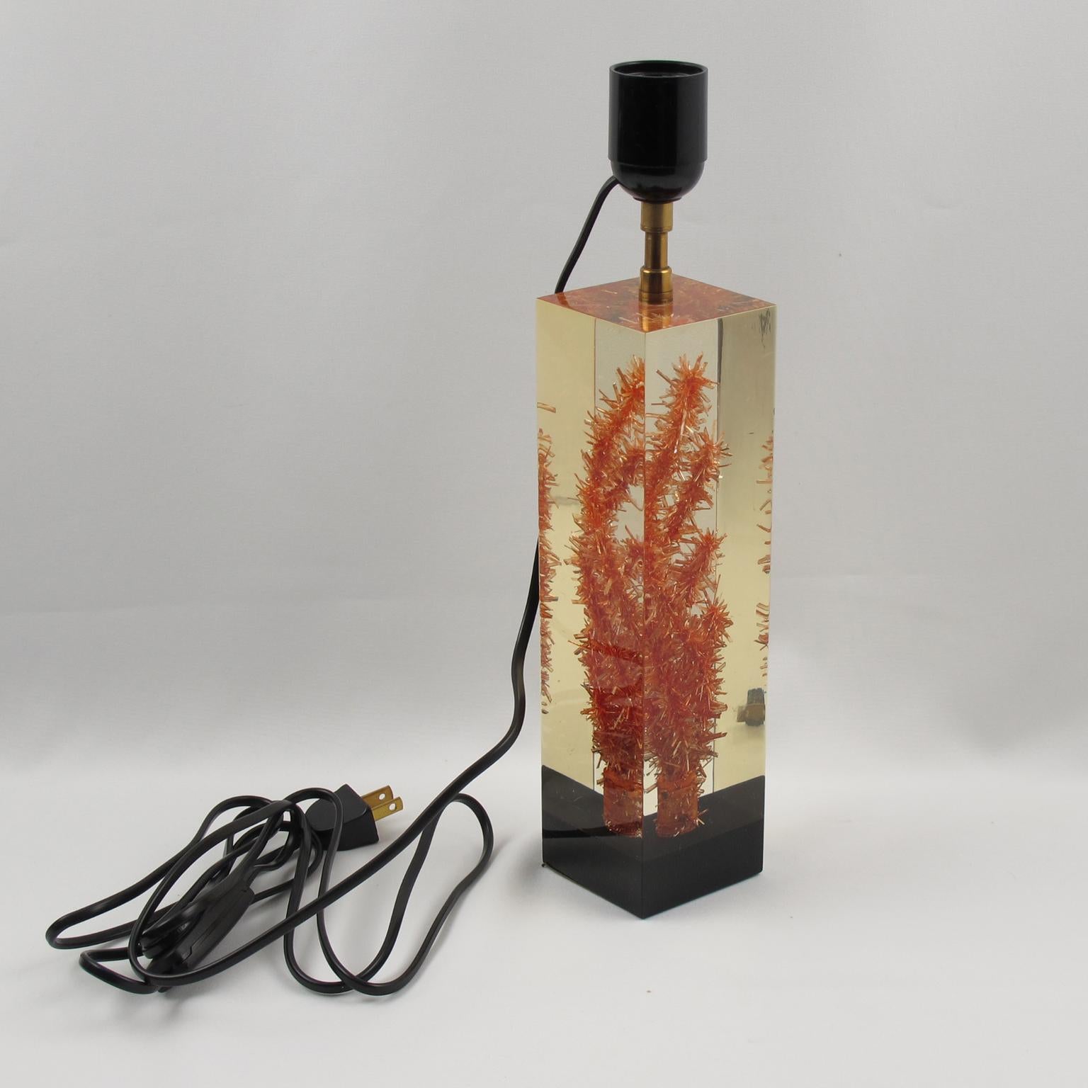 Mid-Century Modern Designer Pierre Giraudon Resin with Inclusions Table Lamp For Sale