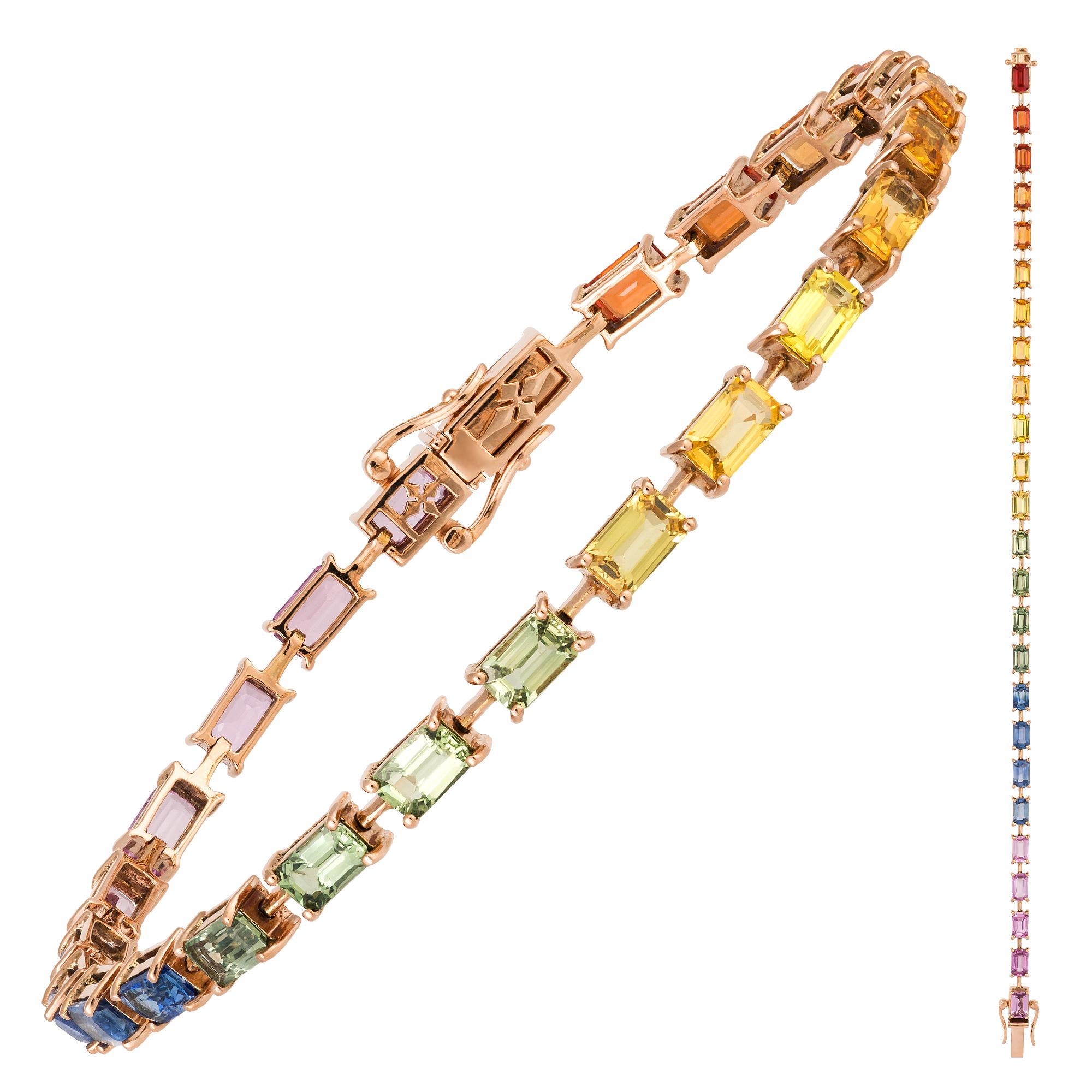 Designer Pink Gold 18K Multi Sapphire Bracelet for Her In New Condition For Sale In Montreux, CH