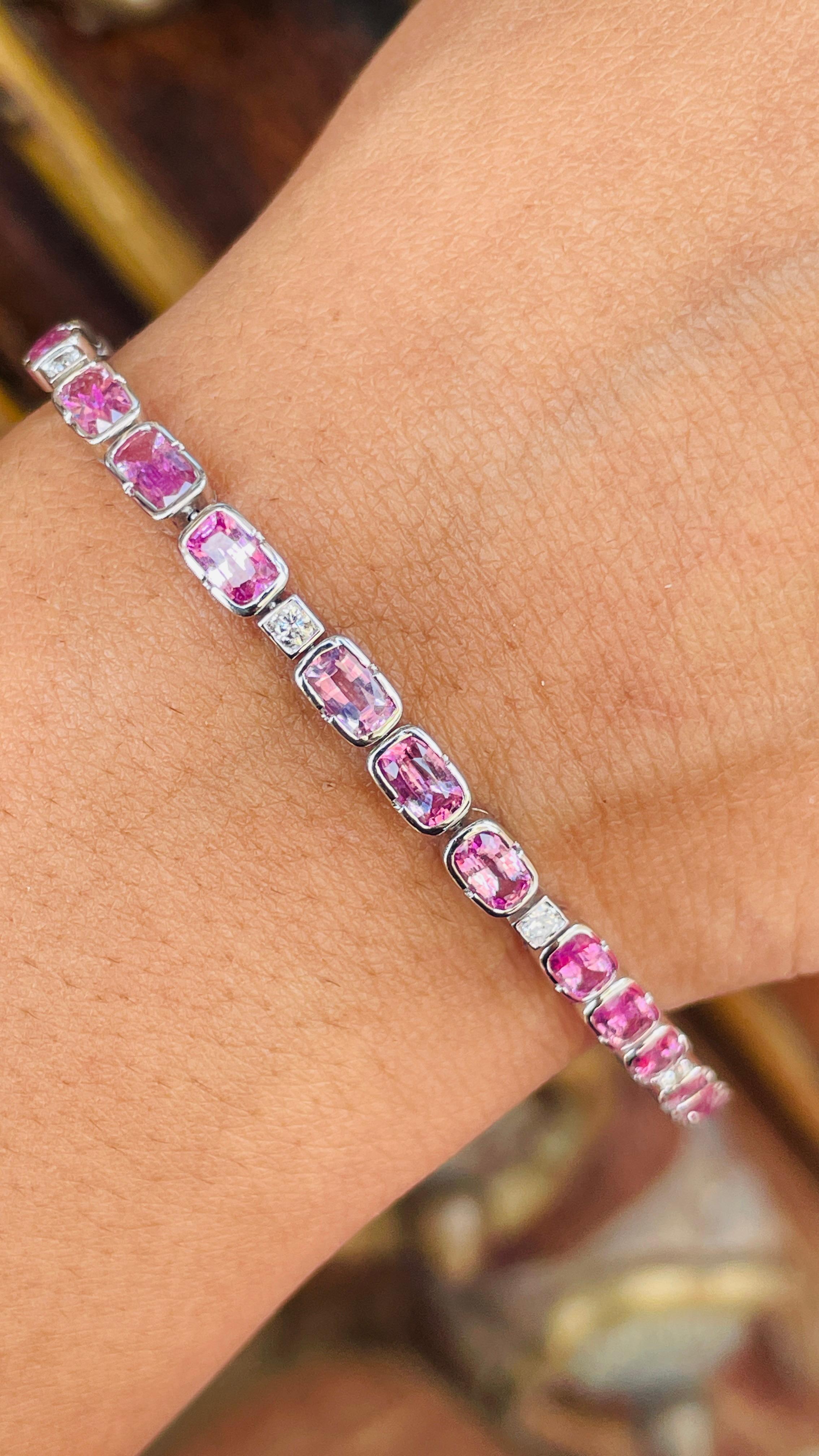 Bracciale Tennis con zaffiri rosa e diamanti in oro bianco massiccio 18 carati, di design in vendita 3