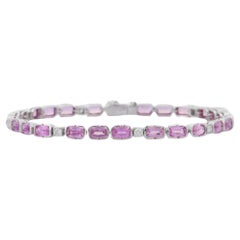 Designer Pink Sapphire and Diamond Tennis Bracelet in 18K Solid White Gold