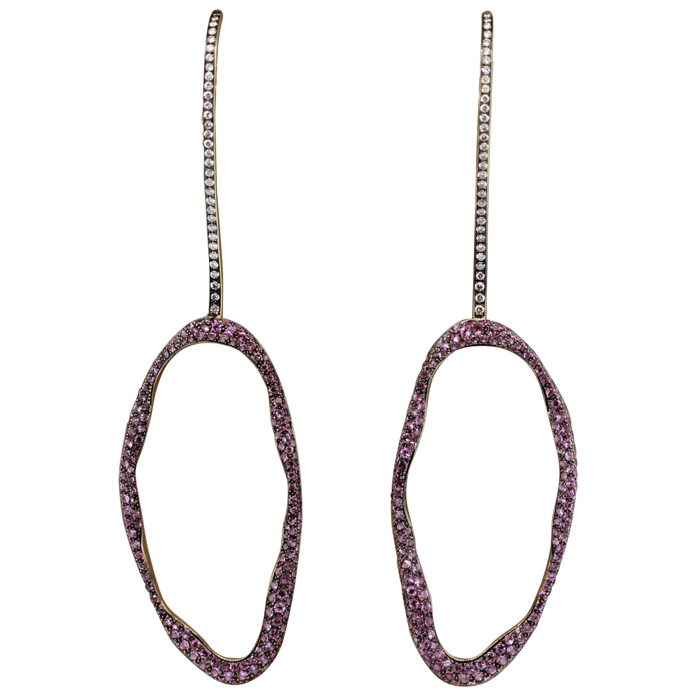 Designer Pink Sapphire Diamond Gold Drop Earrings