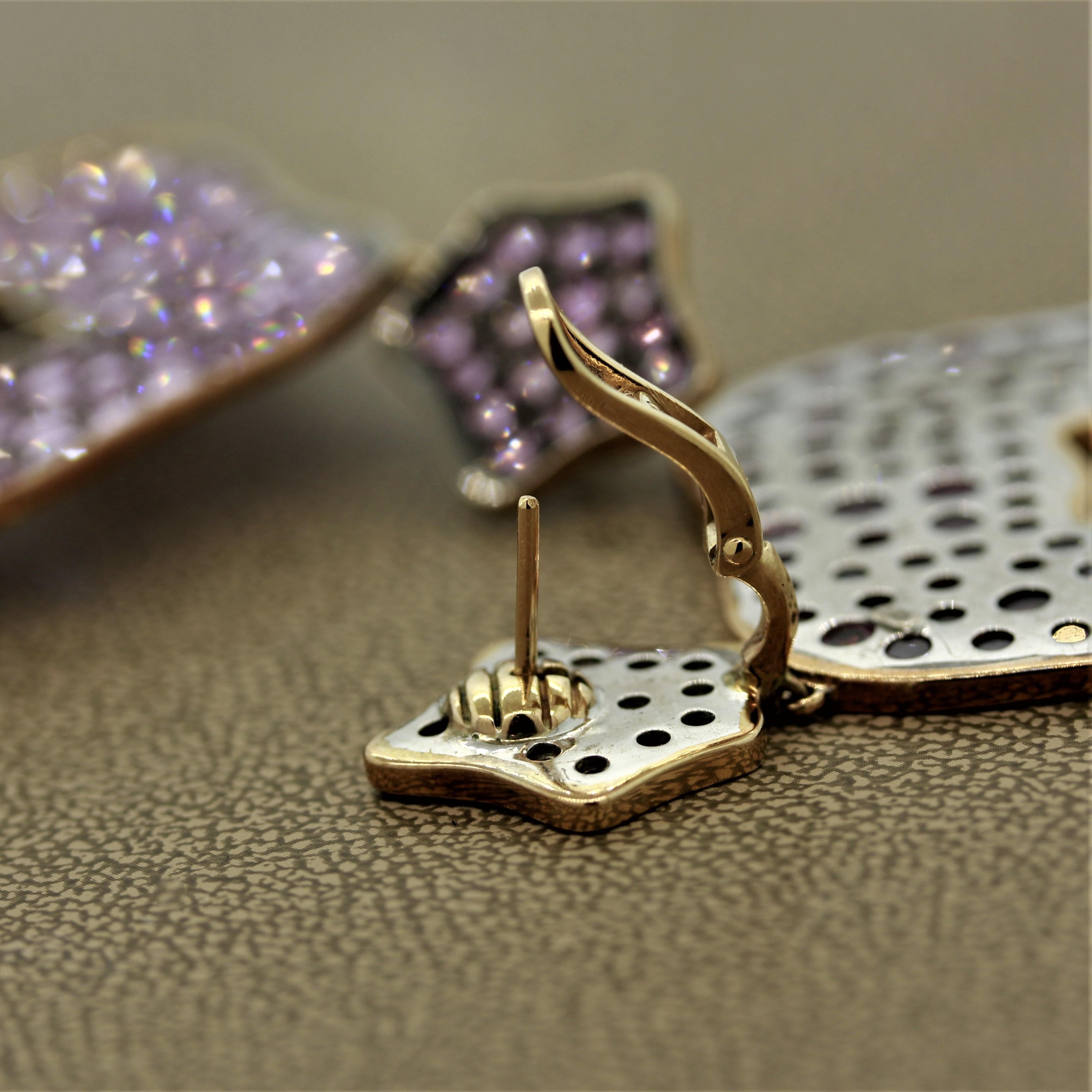 Women's Designer Pink Sapphire Gold Sterling Silver Drop Earrings For Sale