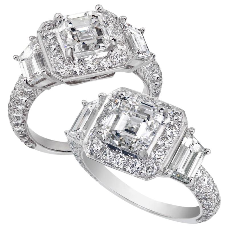 Designer Platinum Asscher Cut 2.01 CT, FVS1, GIA Diamond Ring For Sale