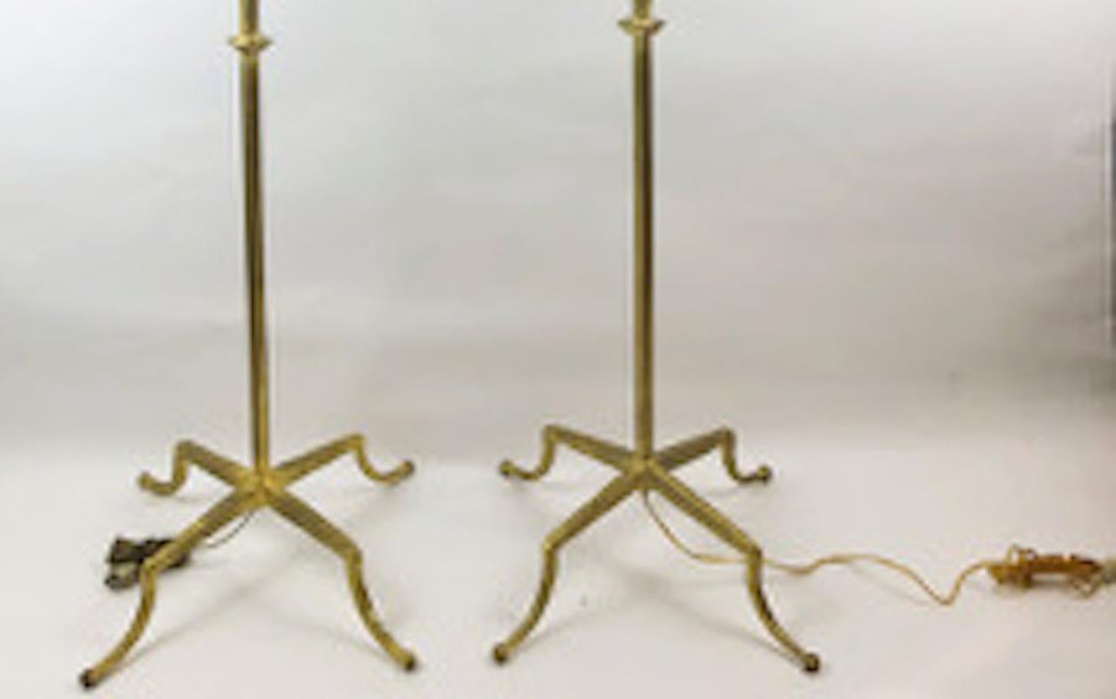 Vintage Poillerat Mattaliano Pair Gilt Iron Floor Lamp with Provenance In Good Condition For Sale In West Palm Beach, FL