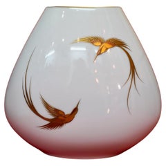 Jarrón de porcelana de diseño con pájaros dorados, de Heinrich, Selb Baviera