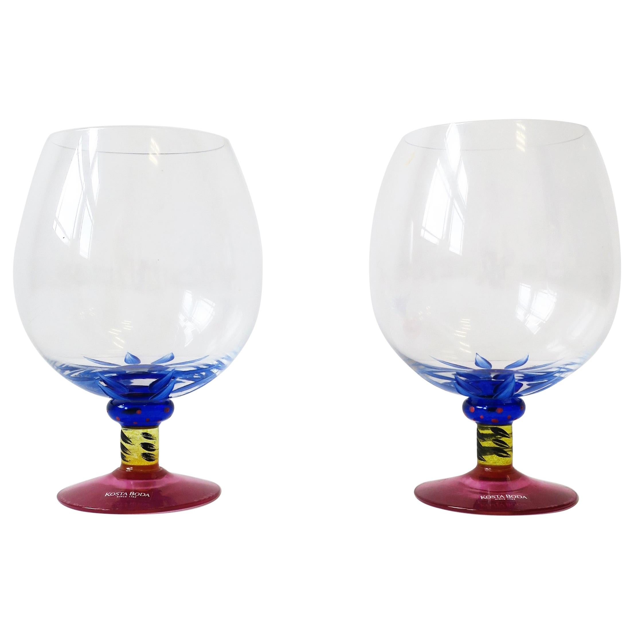 Designer Postmodern Art Glass Cocktail Brandy Glasses by Kosta Boda, '90s Sweden