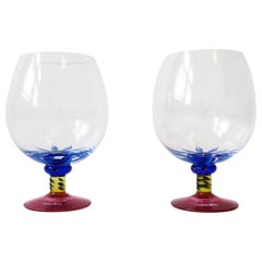 Retro Designer Postmodern Art Glass Cocktail Brandy Glasses by Kosta Boda, '90s Sweden