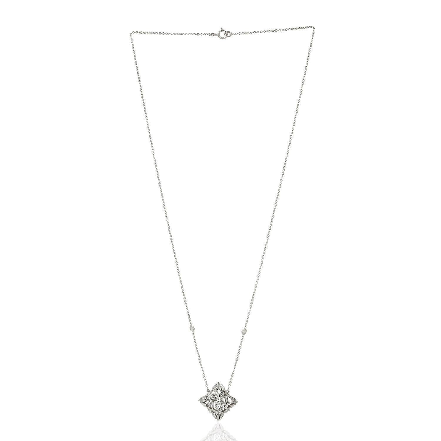 Designer Designer-Prinzessin-Halskette aus 18 Karat Weißgold mit Baguette-Diamanten (Moderne) im Angebot