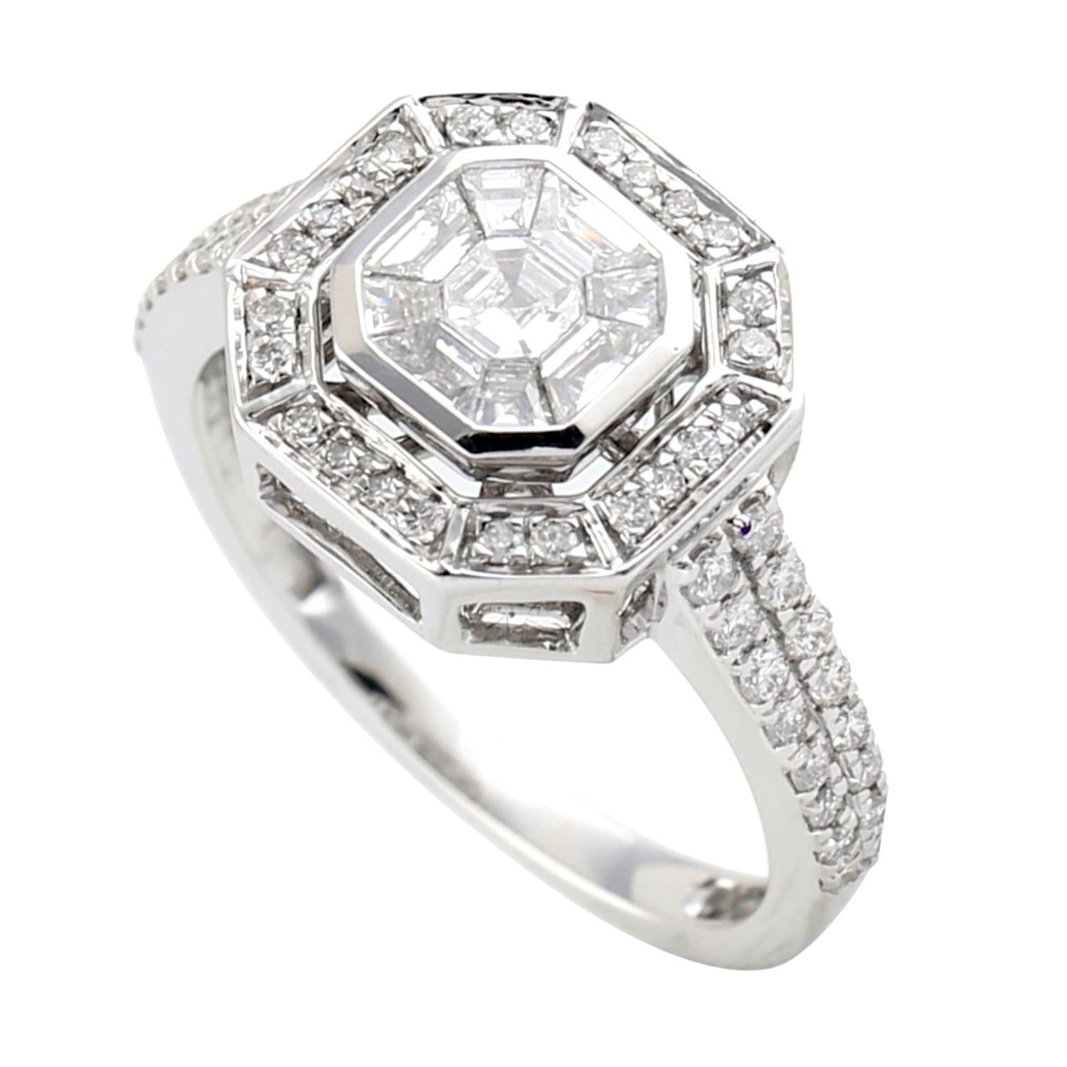 Princess Cut Designer Princess Set Diamond Ring in 18k White Gold