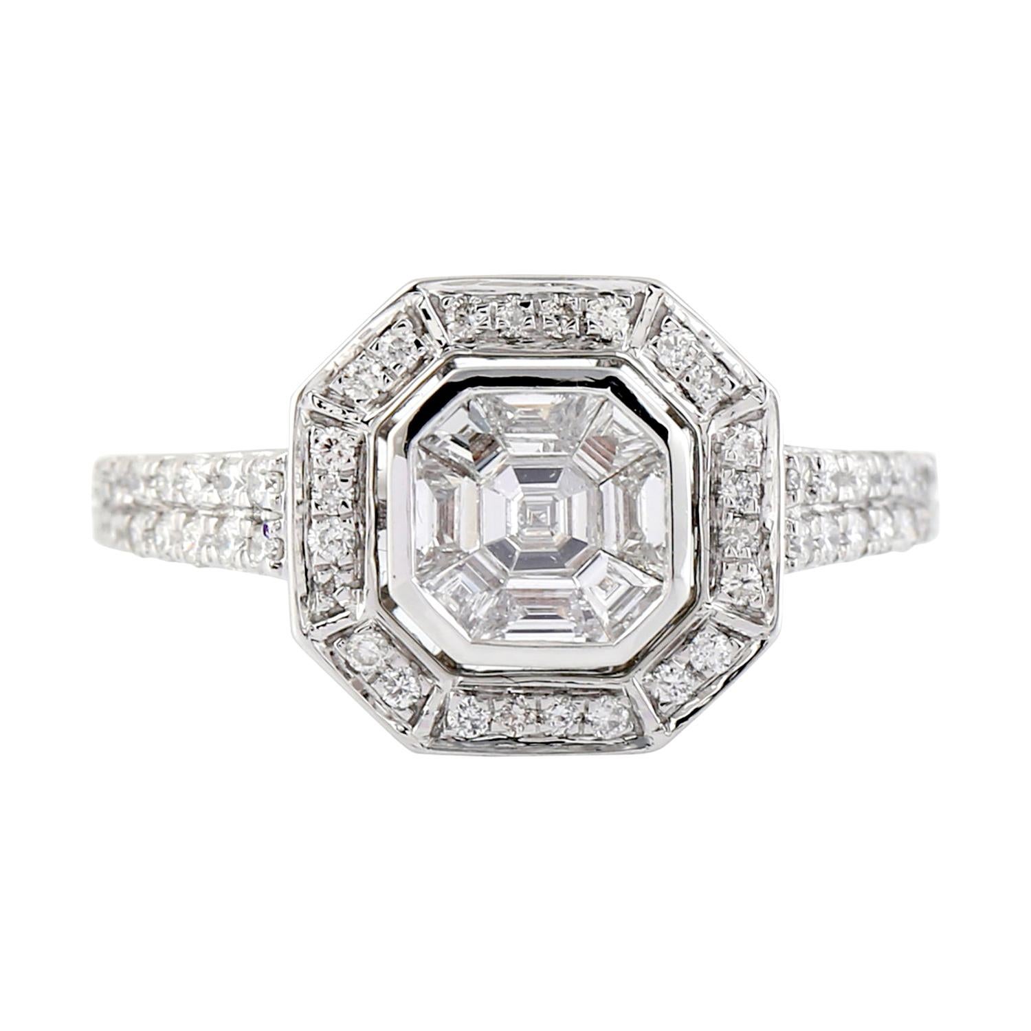 Designer Princess Set Diamond Ring in 18k White Gold