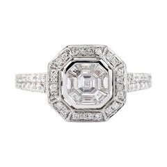 Bague de créateur en or blanc 18 carats avec diamants sertis en forme de princesse