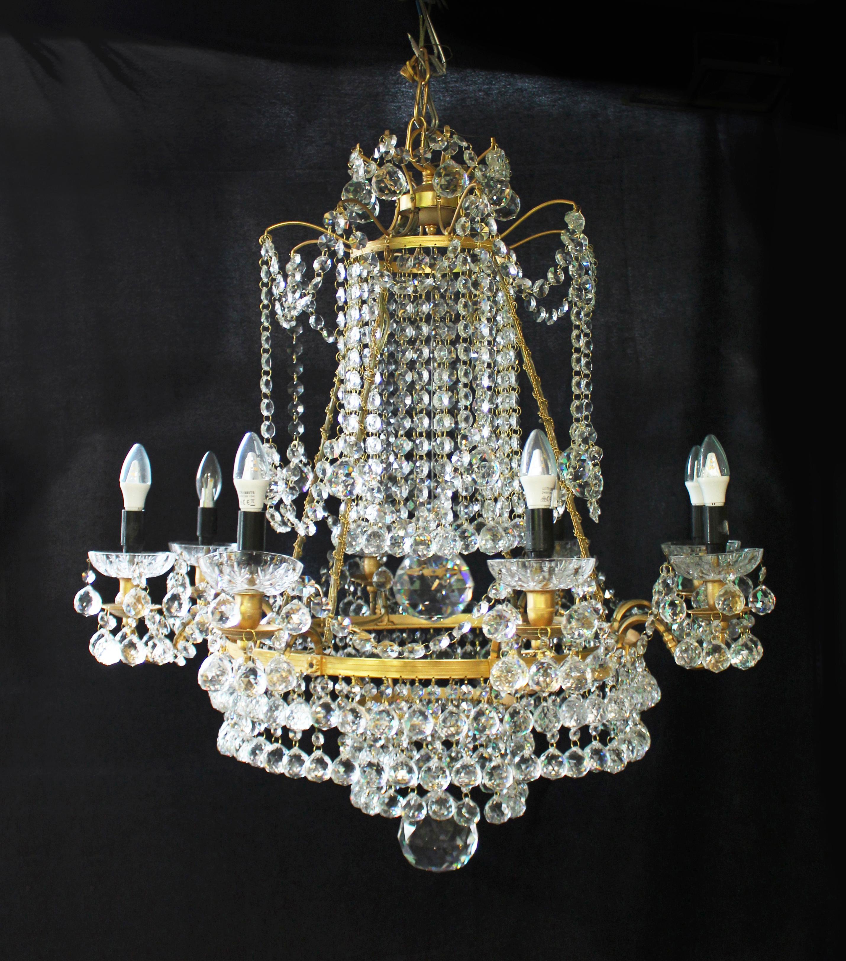 Designer Profusely Dressed Crystal Gilt Metal Chandelier For Sale 3