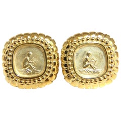 Designer Raafty Angel & Harp Gold Clip Earrings 14 Karat Omega*