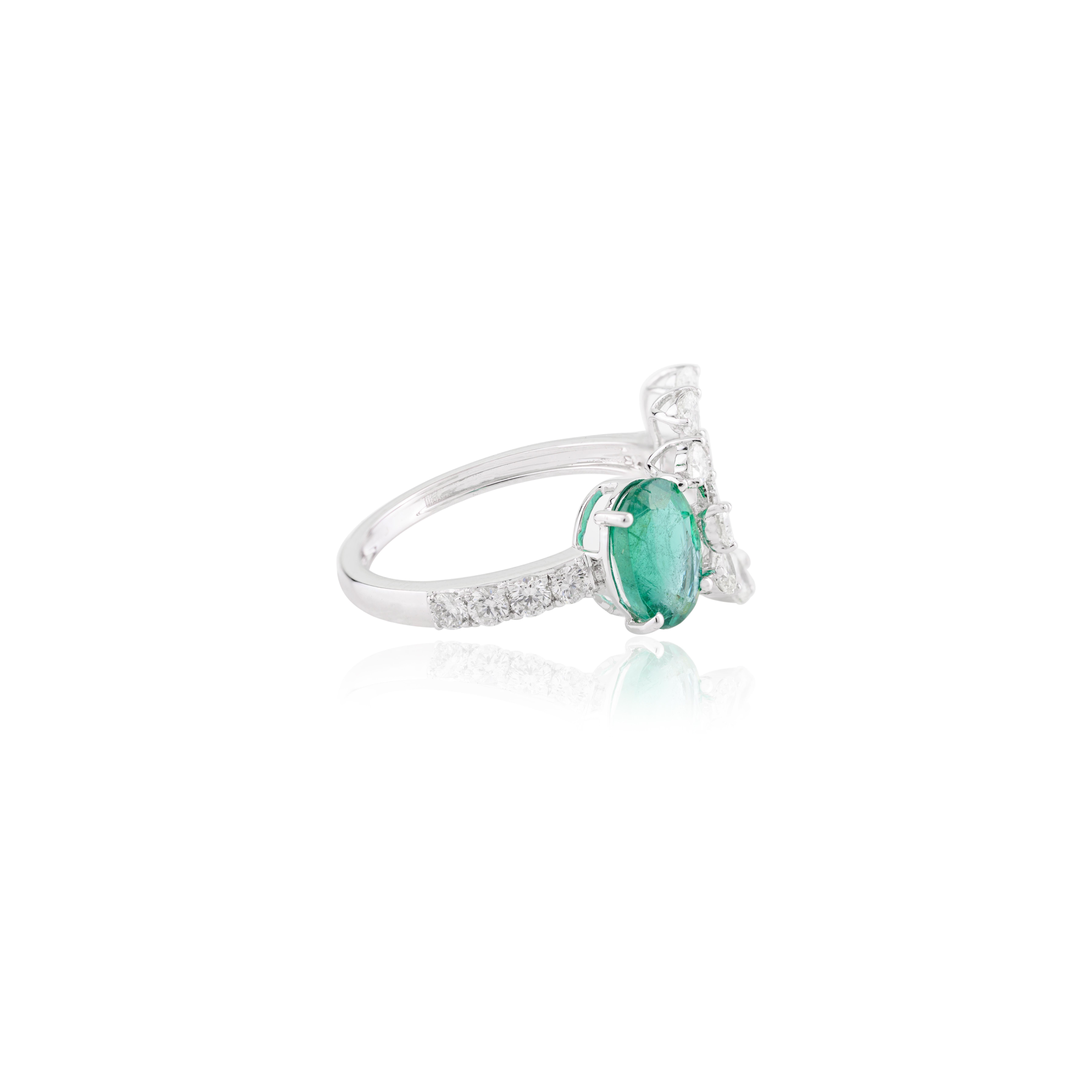 For Sale:  Designer Rare Emerald Diamond Cocktail Ring Crafted in Solid 18k White Gold 5