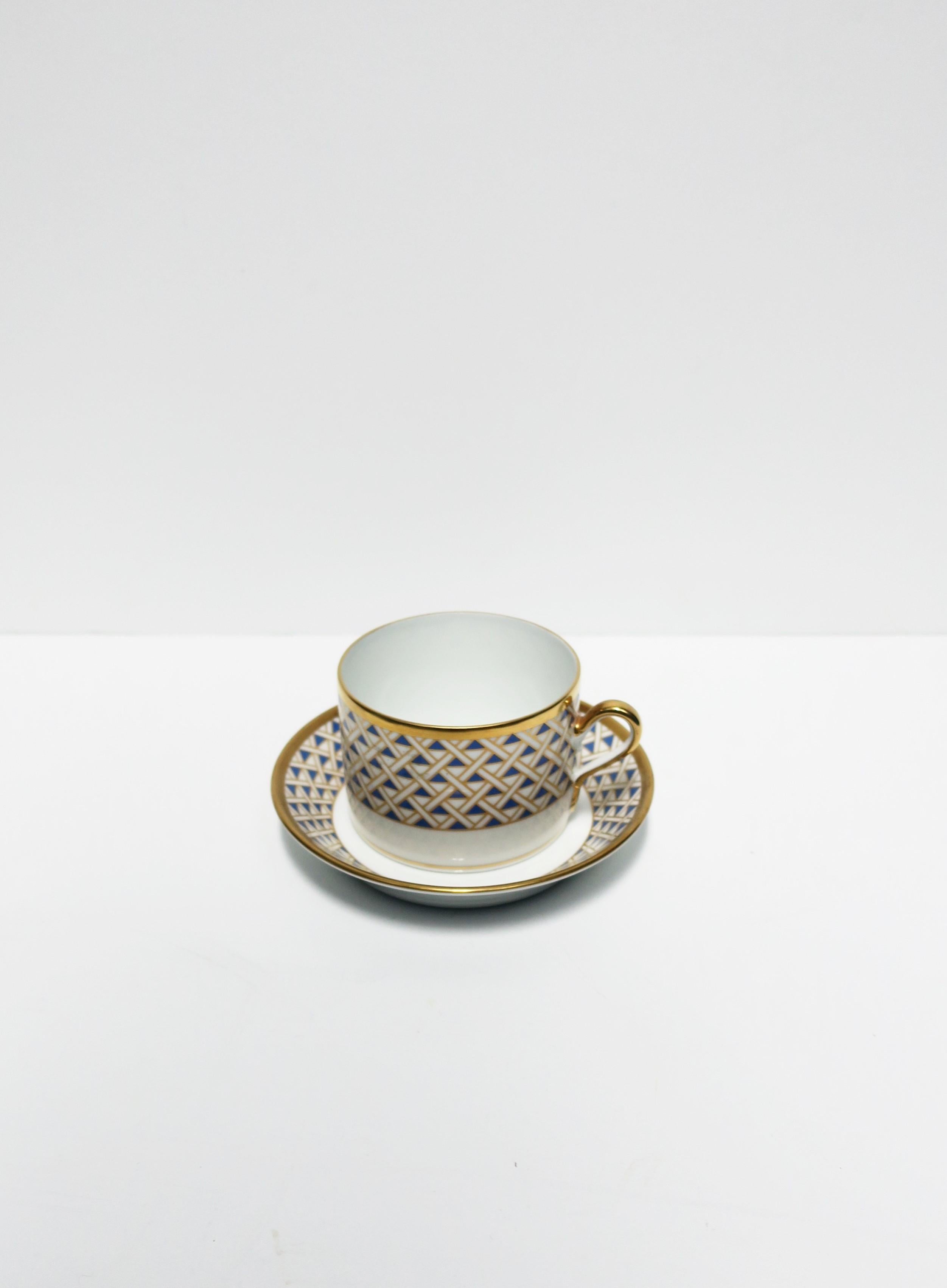 Modern Richard Ginori Italian Coffee or Tea Cup and Saucer in Blue and Gold