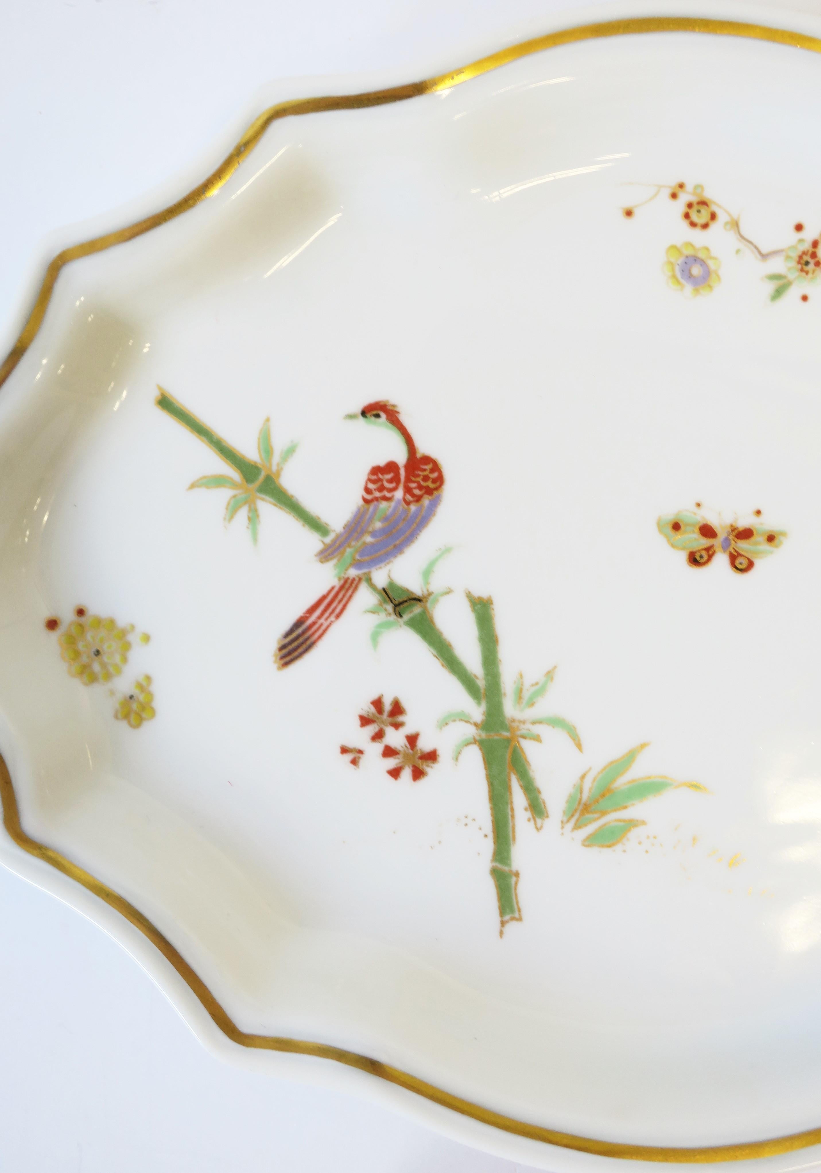 Italian Richard Ginori Porcelain Dish Jewelry Tray w/Parrot Bird on Bamboo Plant For Sale 3