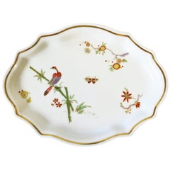 Vintage Italian Richard Ginori Porcelain Dish Tray w/Parrot Bird on Bamboo Plant