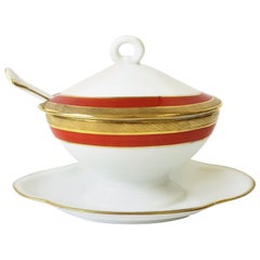 Richard Ginori Italian White and Gold Porcelain Condiment Dish & Spoon 