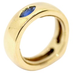 Used Designer Ring by Kat Florence, 18 Karat Yellow Gold with Blue Marquise Sapphire