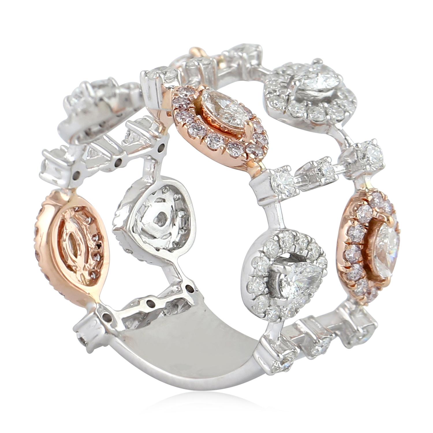 Bague de créateur bicolore en or rose et blanc 18 carats avec serti pavé de diamants Neuf - En vente à New York, NY