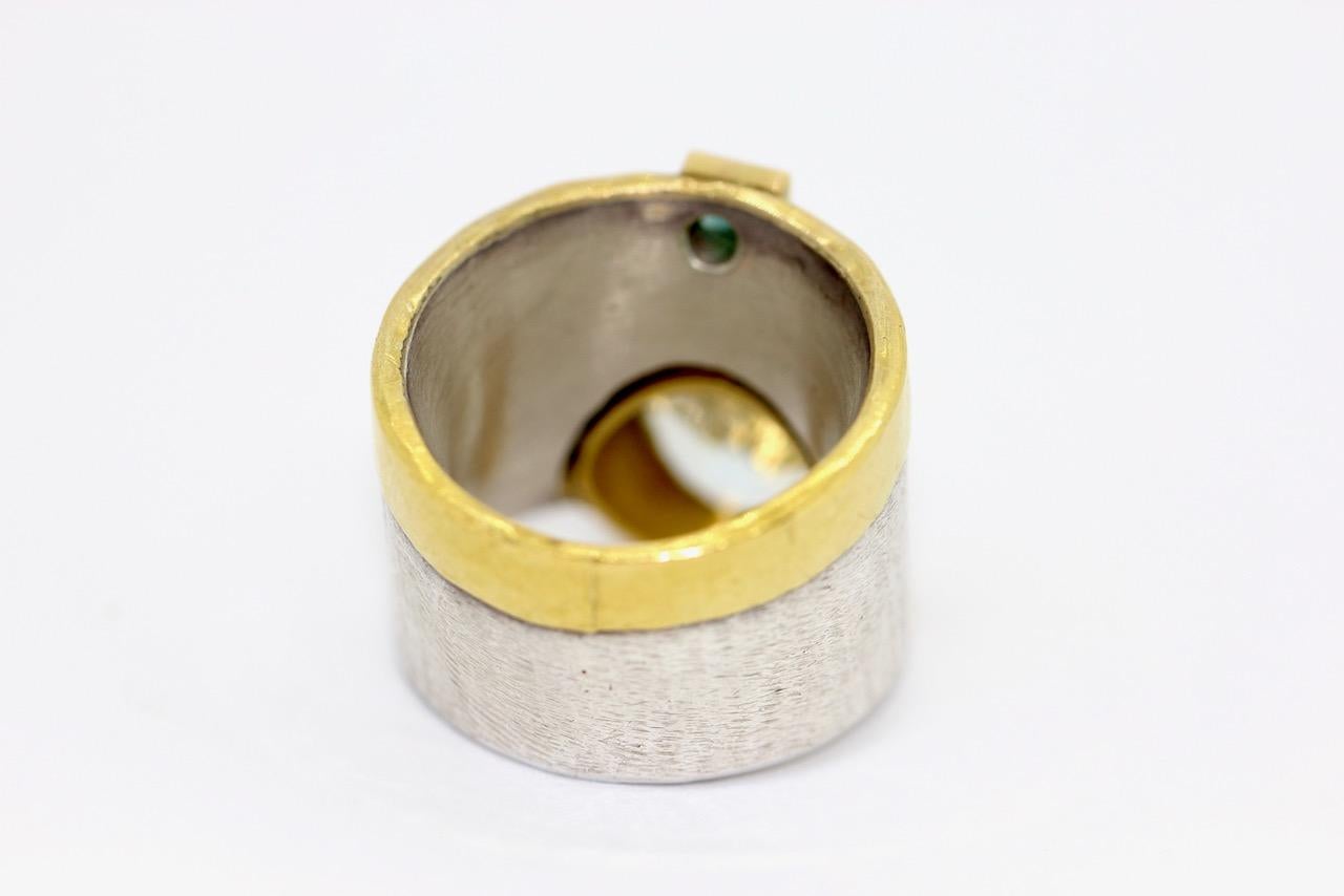 Designer-Ring aus Sterlingsilber und 21,6 Karat Gold mit Aquamarin und Turmalin im Angebot 1