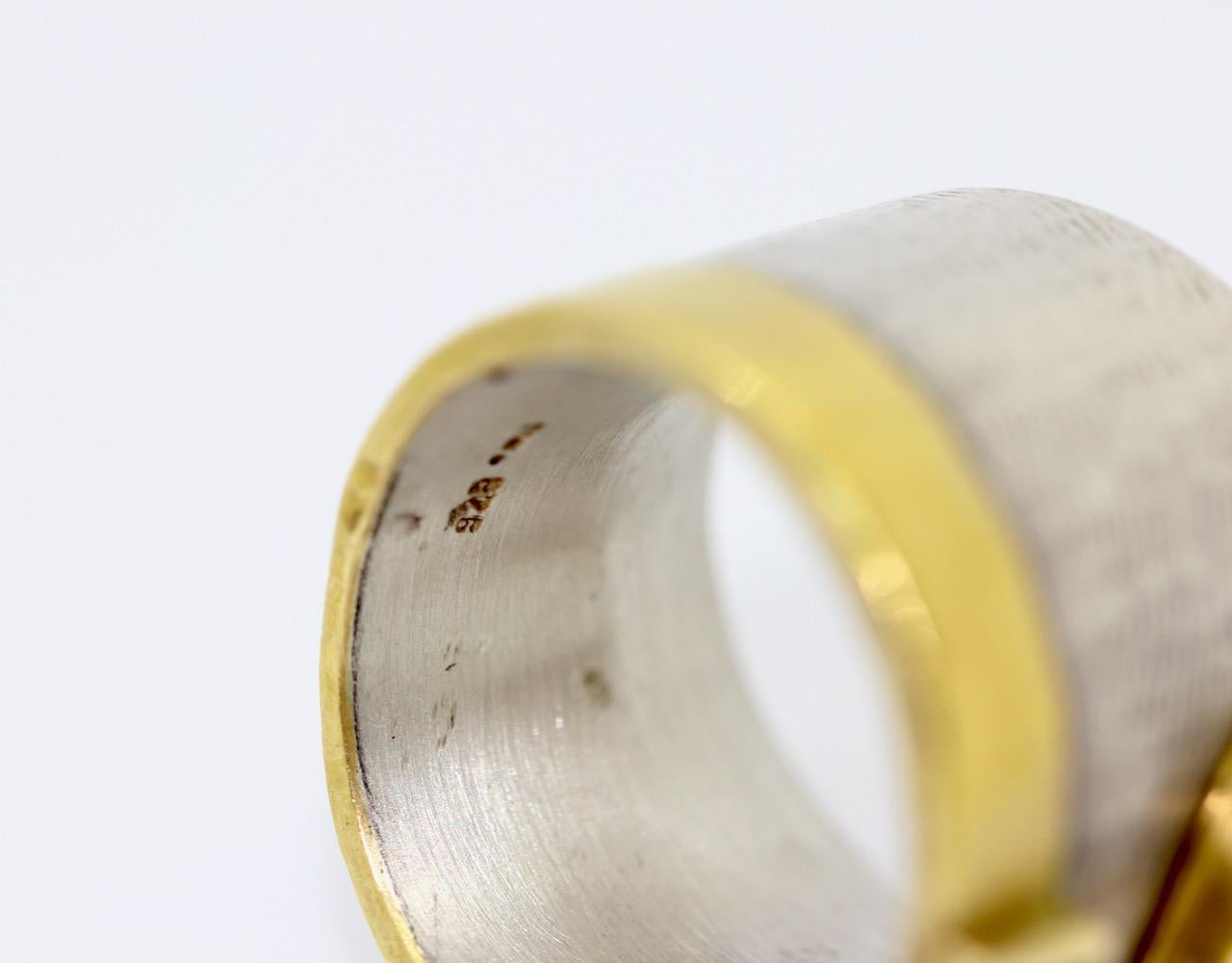 Designer-Ring aus Sterlingsilber und 21,6 Karat Gold mit Aquamarin und Turmalin im Angebot 2
