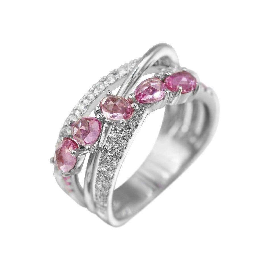 For Sale:  Designer Ring White Gold Ring Pink Sapphire Diamond 3