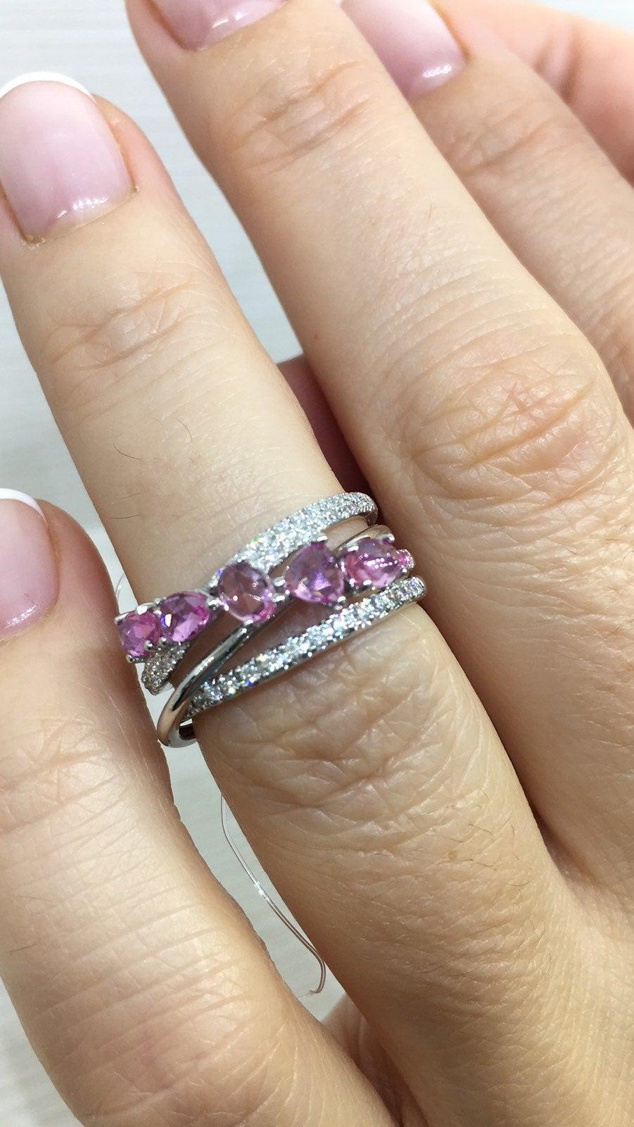 For Sale:  Designer Ring White Gold Ring Pink Sapphire Diamond 5