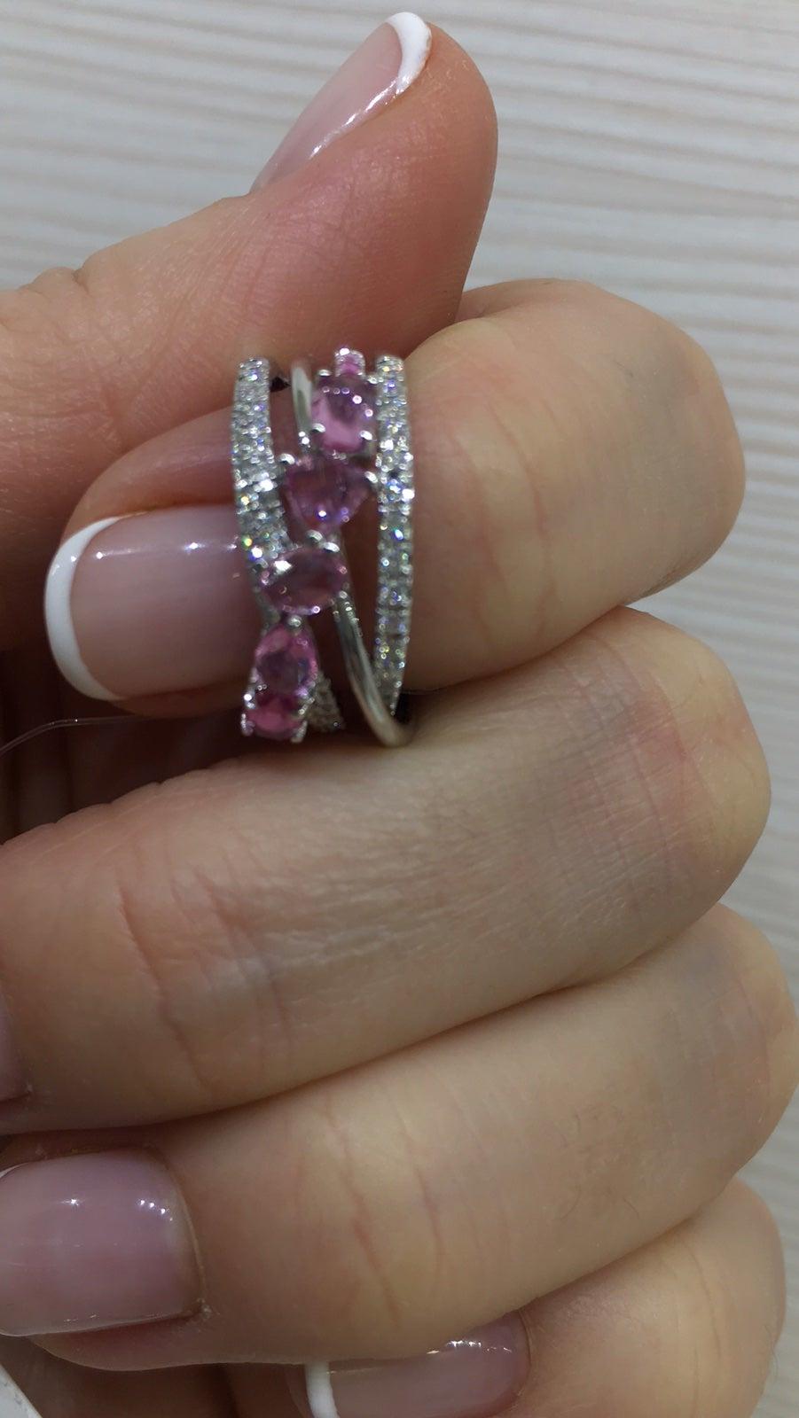 For Sale:  Designer Ring White Gold Ring Pink Sapphire Diamond 8