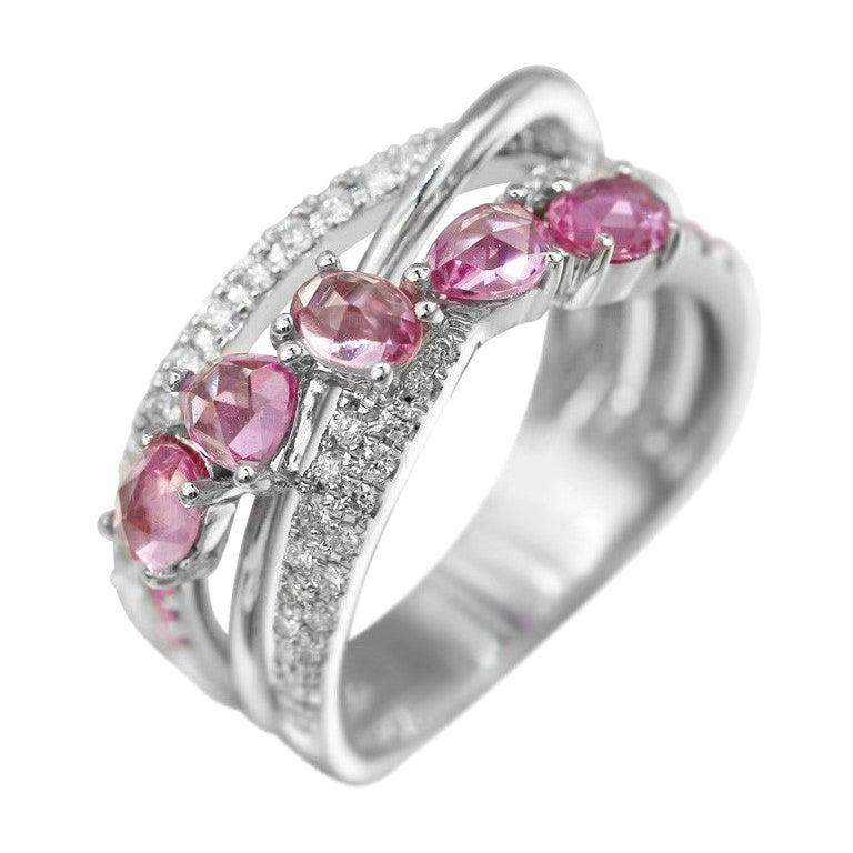 Designer Ring White Gold Ring Pink Sapphire Diamond