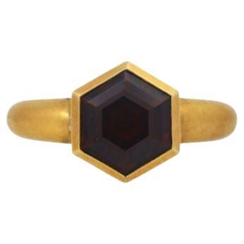 Designer Ring with Hexagonal Garnet and Brilliant-Cut Diamonds, Total Approx. For Sale